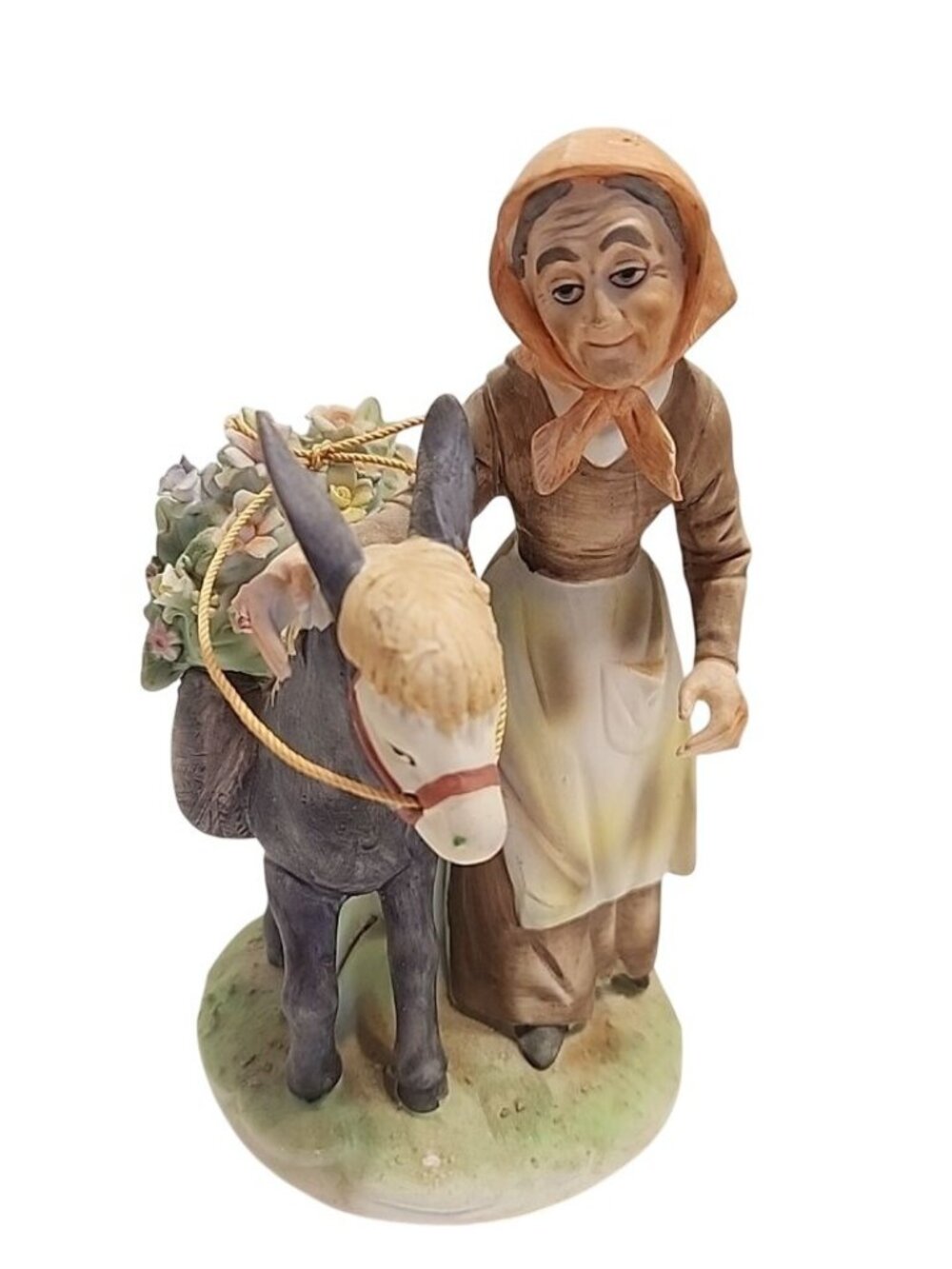 Vintage Lefton Hand-Painted Porcelain Figurine Of Woman & Donkey With Flowers